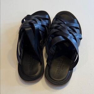 Todd Snyder Tuscan Black Leather Woven Crossover Sandals Sz 9.  NWOB. TUB5